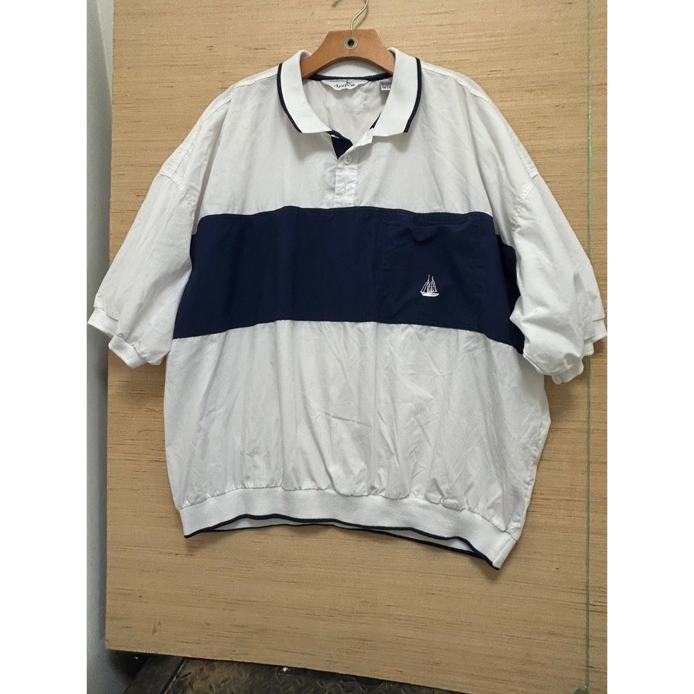 Activa Mens 3XL White Navy Sailboat Polo‎ Shirt Short Sleeve
